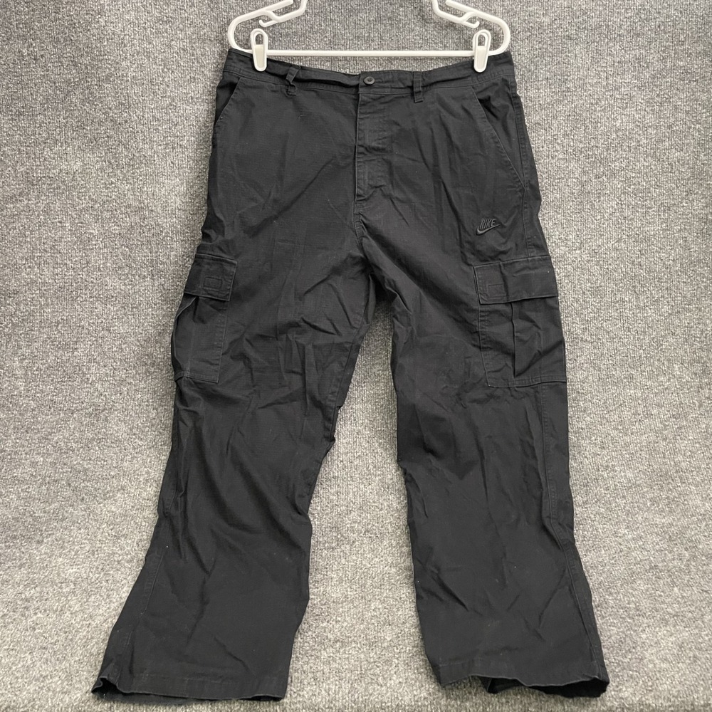 Nike Club Cargo Pants Mens Sz 34x30 Woven Black Ripstop FZ5765-010